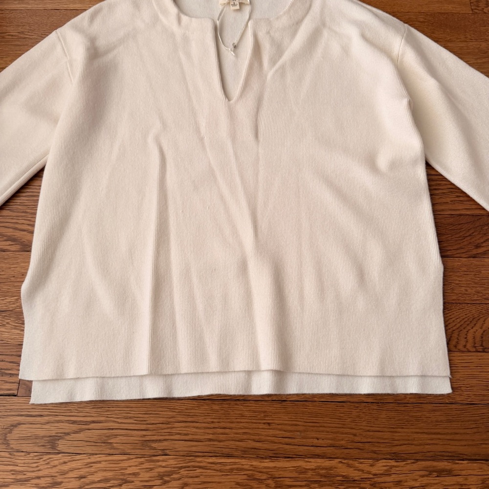 Cream Knit Split-Neck Sweater With Button Cuff De… - image 3